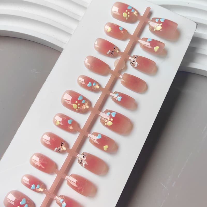 Pre-made Nail Tips Factory Export Semi-handmade French Cat Eye Wearable Nails Blush Card Short Style 30 Pieces Full Size Strip Pack