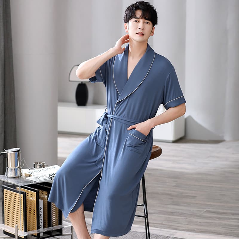 Modal Bathrobe for Men Summer Thin Short Sleeve Loose Fit Homewear Robe Wearable Outside