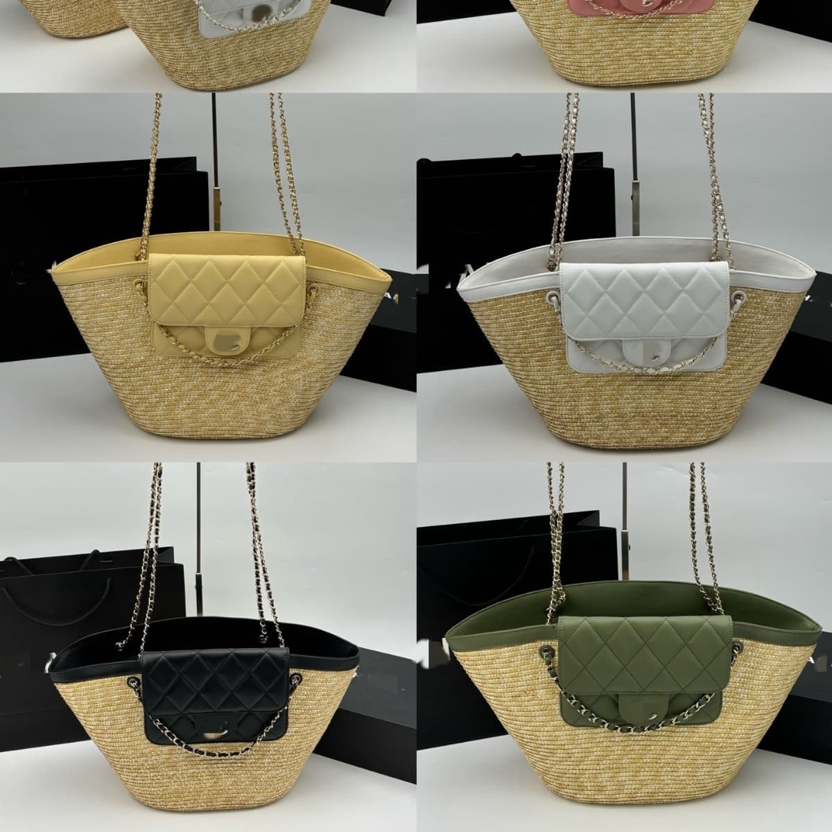 Xiangjia Spring/Summer New Casual Versatile Straw Basket Bag Chain Shoulder Underarm Bag Beach Vacation Woven Women