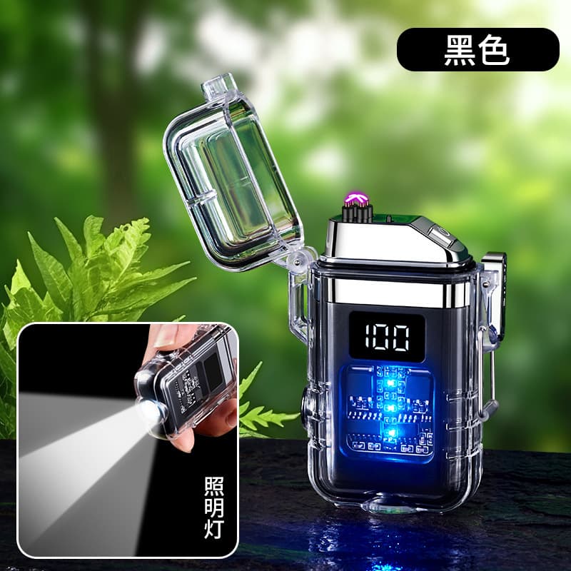 TH618 Transparent Shell Waterproof Electronic Pulse Digital Display Lighter Flashlight Illumination Rechargeable Arc Lighter