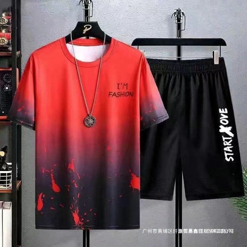 Summer new casual suit for boys, teenagers and boys, casual trendy short-sleeved shorts, sports suit in stock