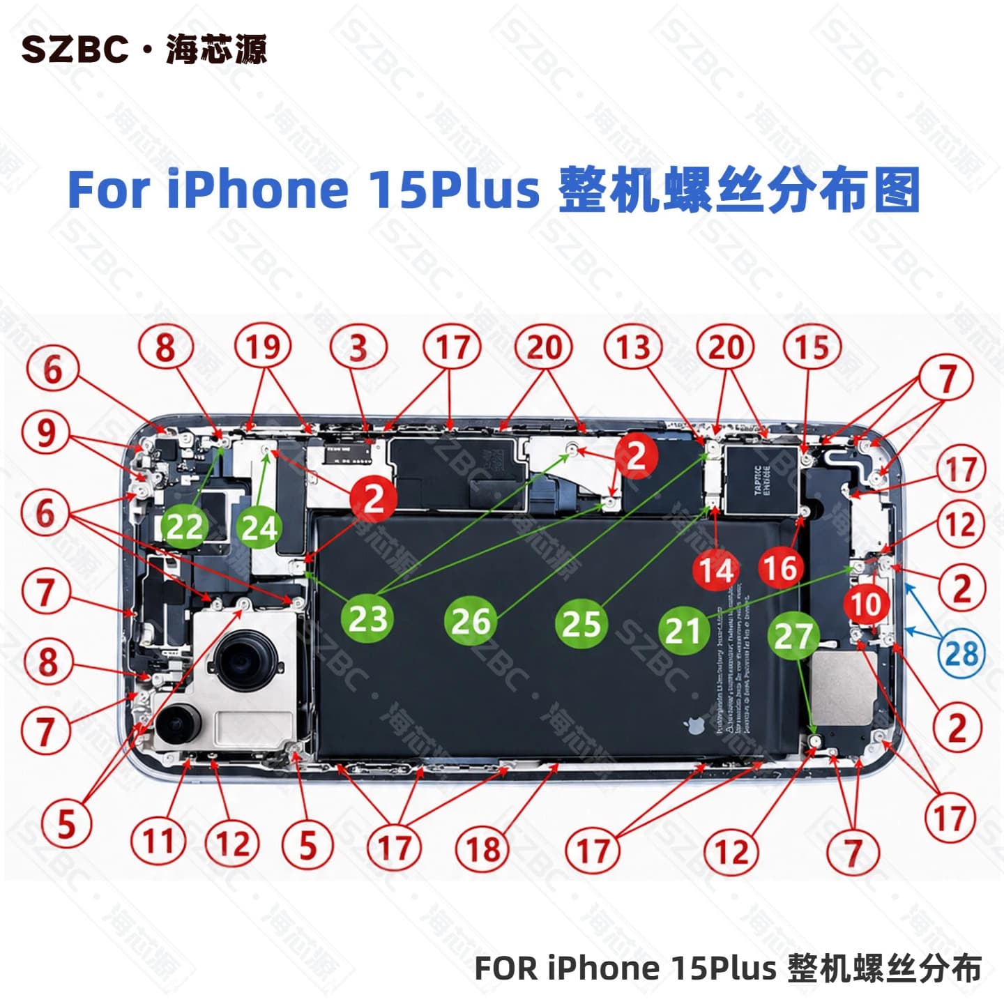 Full body screws for the device, motherboard ultra screws, includes 0.6Y and 1.5 Phillips screws, compatible with iPhone 15 Plus