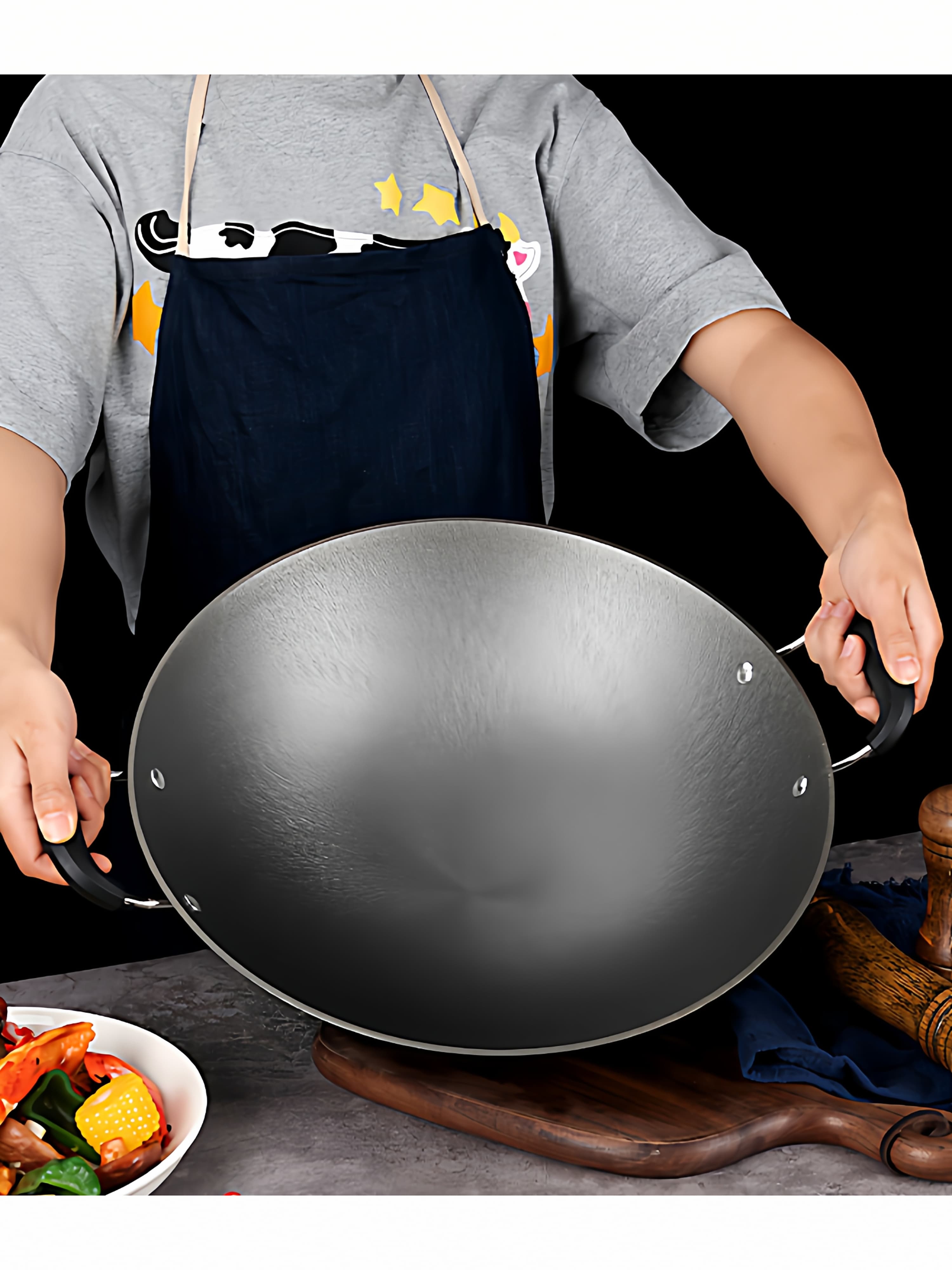 Home Gas Stove, Non-Coated Wok, Stir-Fry Pan, Round Bottom Cast Iron Pan, Cast Iron Water Pot, Double Ear Iron Pot