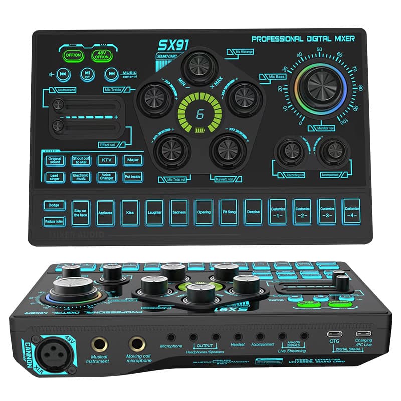 2024 New 48V Live Sound Card Microphone Cross-border SX91 Sound Card English Version with Custom Sound Effects