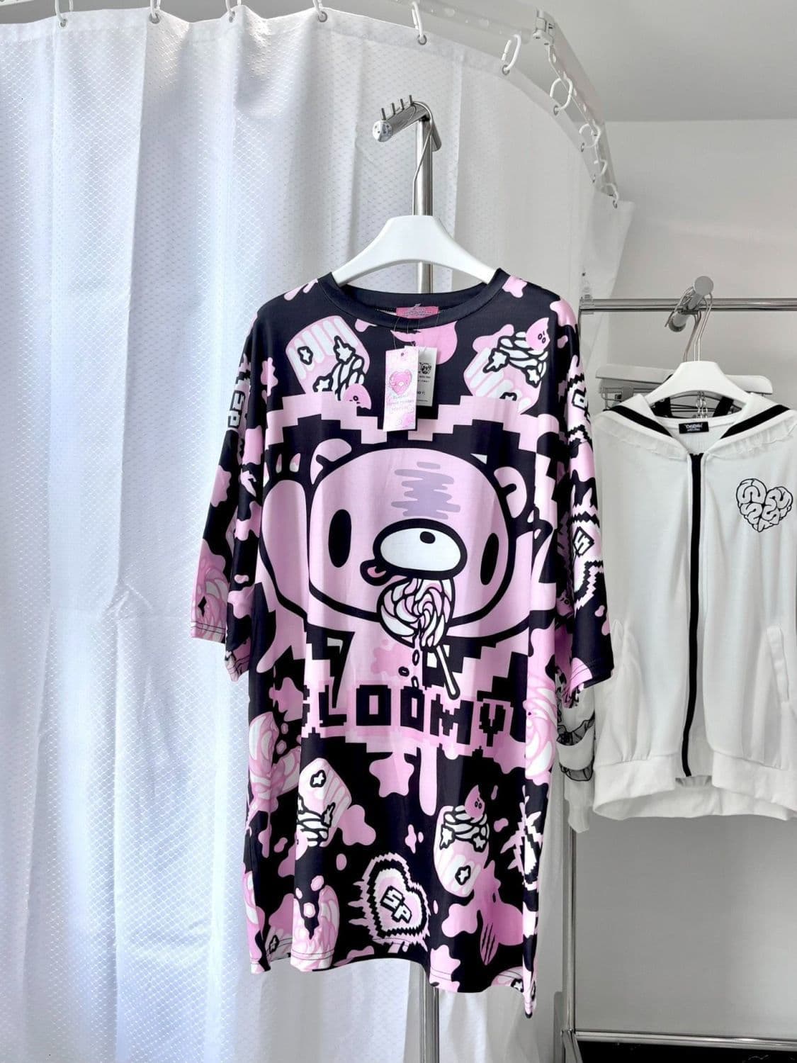 Japanese Black Pink Pixel Style Bloody Bear Gloomy Short Sleeve T-Shirt Sweet Cool Punk Oversized All-Over Print Top