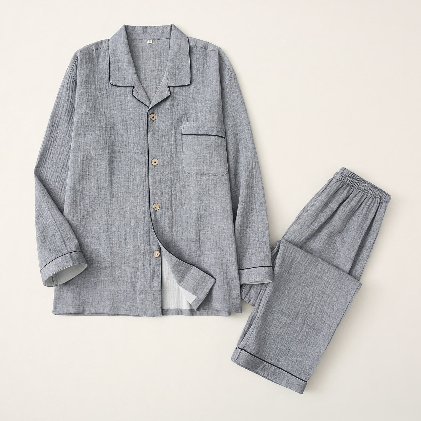 Spring Autumn All-Cotton Double-Layer Gauze Crepe Japanese Simple Couple Long Sleeve Short Sleeve Pajama Set Pure Cotton Loungewear