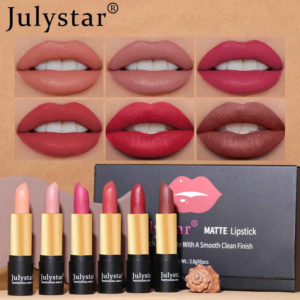 Cross-border makeup matte matte long-lasting non-fading lipstick set waterproof non-stick cup lipstick set box 6 pieces