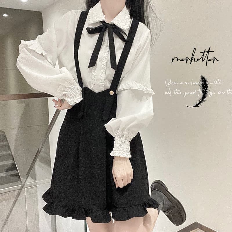 2025 Spring/Autumn New JK Uniform Suspender Skirt Set, College Style Sailor Suit Shirt Two-Piece Dress for Women