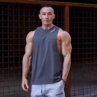 YOUNGLA Men's Vest Cotton Round Neck Printed Sleeveless T-Shirt Muscle Workout Fitness Tank Top