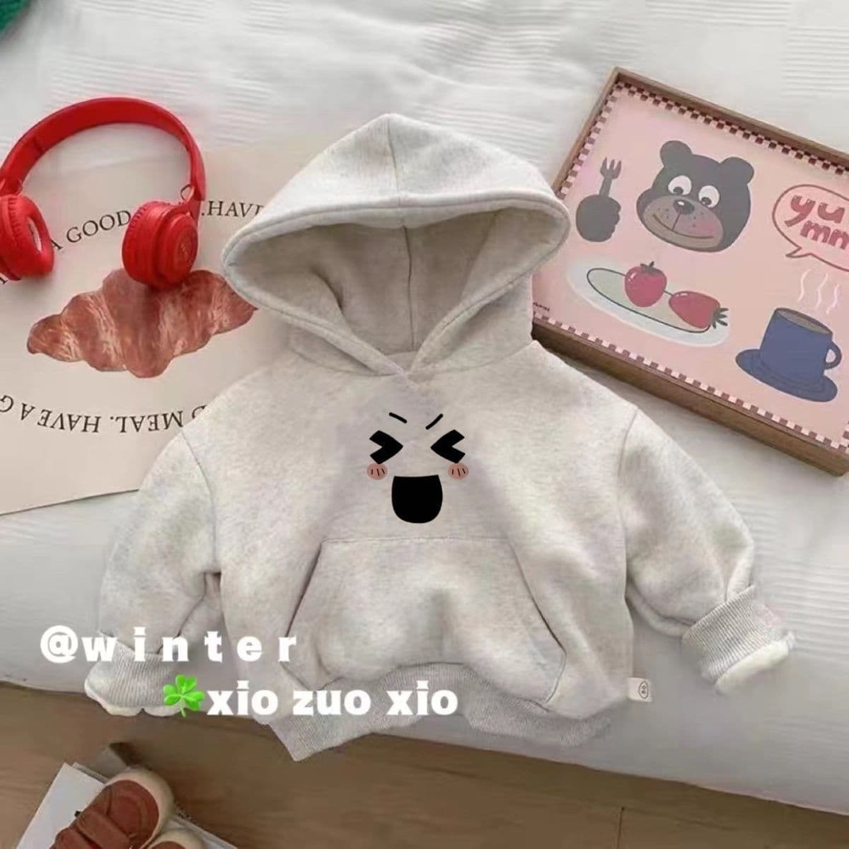 Children's clothing girls autumn and winter sweatshirt 2025 new children's velvet style Korean style thickened boy baby hooded top