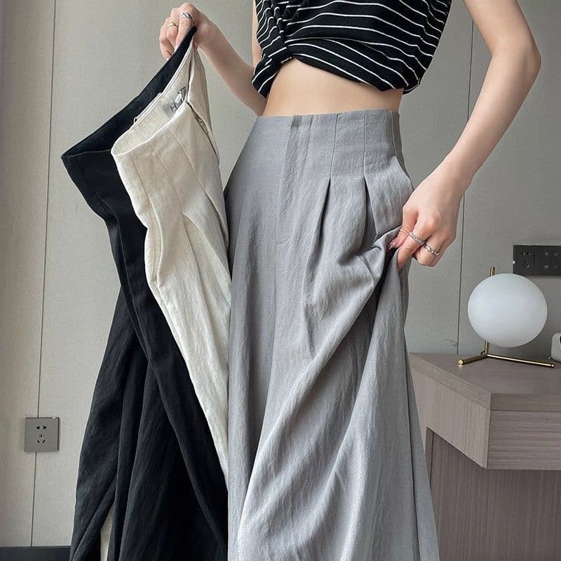 Gray Ice Silk Wide-Leg Pants for Women, Summer New Thin High-Waisted Loose Drape Lazy Style Cool Pants Wholesale