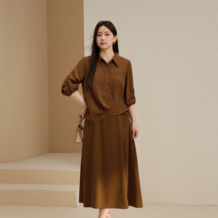 Sophisticated Fashion Set - Xianli Xiu Plus Size Women's Flowy Slimming Two-Piece Outfit, Autumn New Arrival