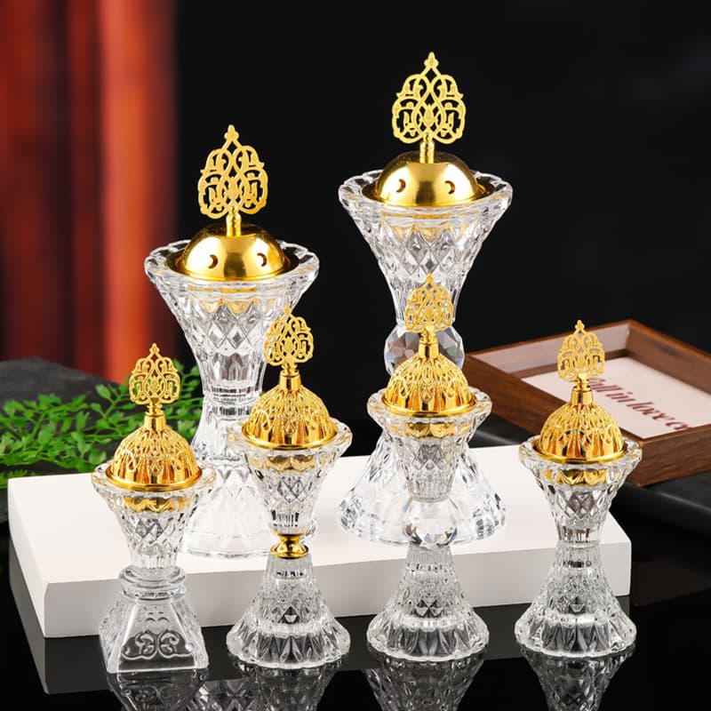 Middle Eastern Arab Crystal Incense Burner Christmas Decoration Home Glass Aromatherapy Burner White Crystal