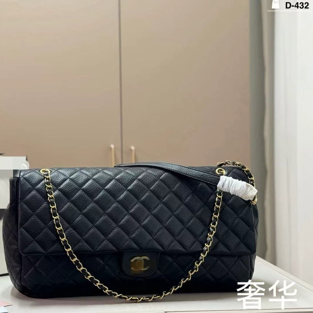 Chanel-style CF Large Tote Bag for Women, Large Capacity Genuine Leather Airport Bag, Shoulder Crossbody Chain Bag, Fashionable High-End Look