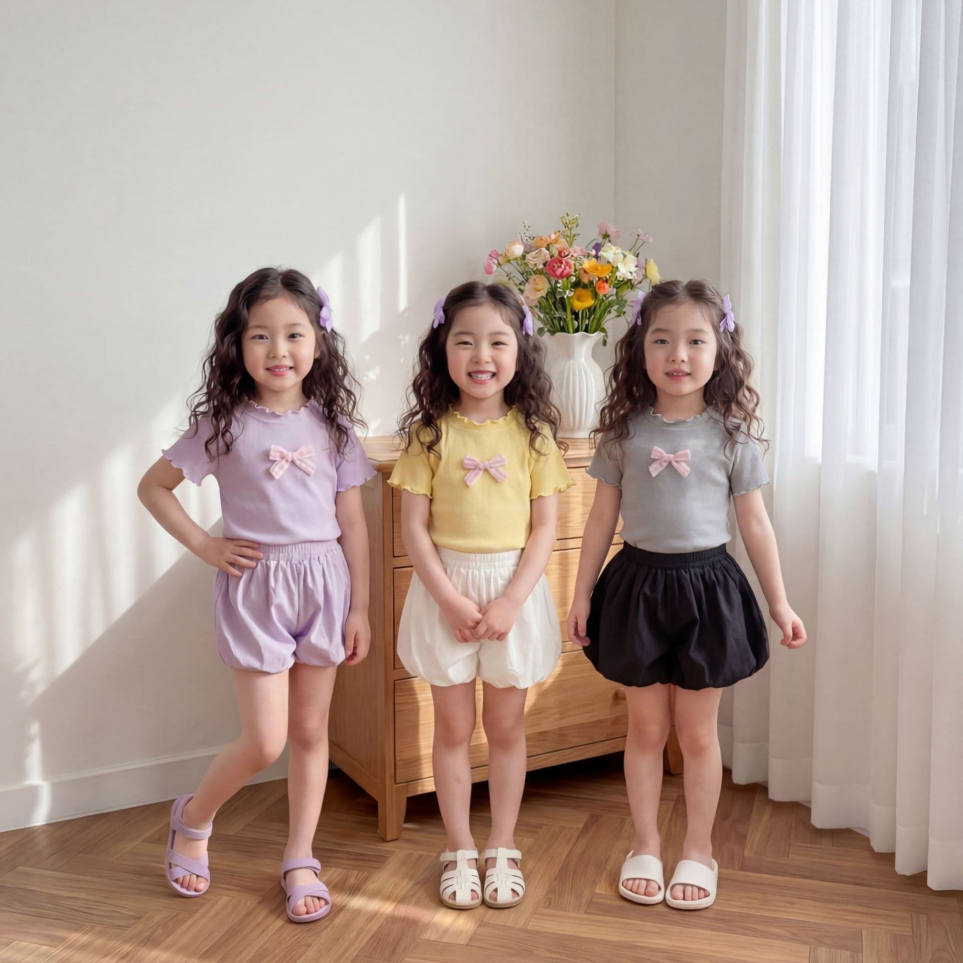 Summer girls new versatile candy color fresh baby girl top solid color cute bow fashion T-shirt trend