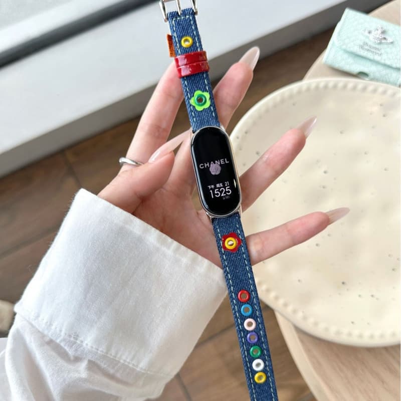 Spring Summer Dopamine Floral Denim Watch Band for Xiaomi 8 9 Pro Band FIT3 Huawei GT5 Apple 10 SE