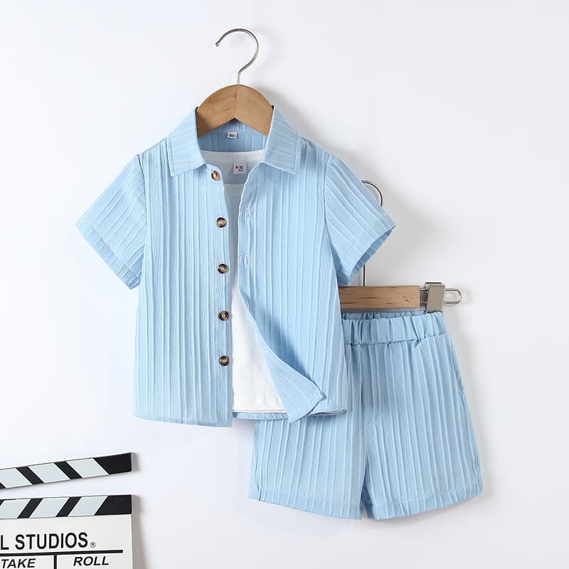 Handsome boys' summer suit, school style children's thin shirt, fashionable dress, boy's short-sleeved shorts clothes