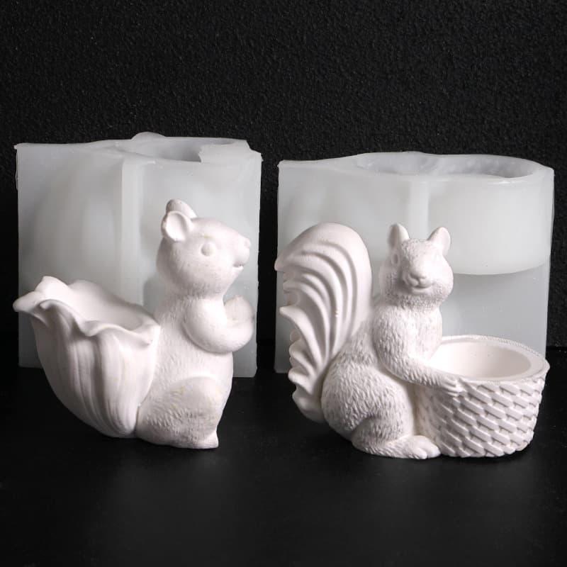 Squirrel storage box basket silicone mold diy three-dimensional animal candlestick candle base flower pot gypsum glue grinder