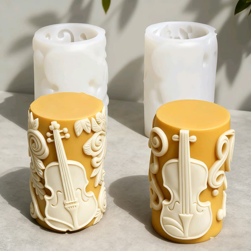 Violin Note Relief Cylinder Aromatherapy Candle Silicone Mold DIY Creative Candle Epoxy Resin Ornament Mold