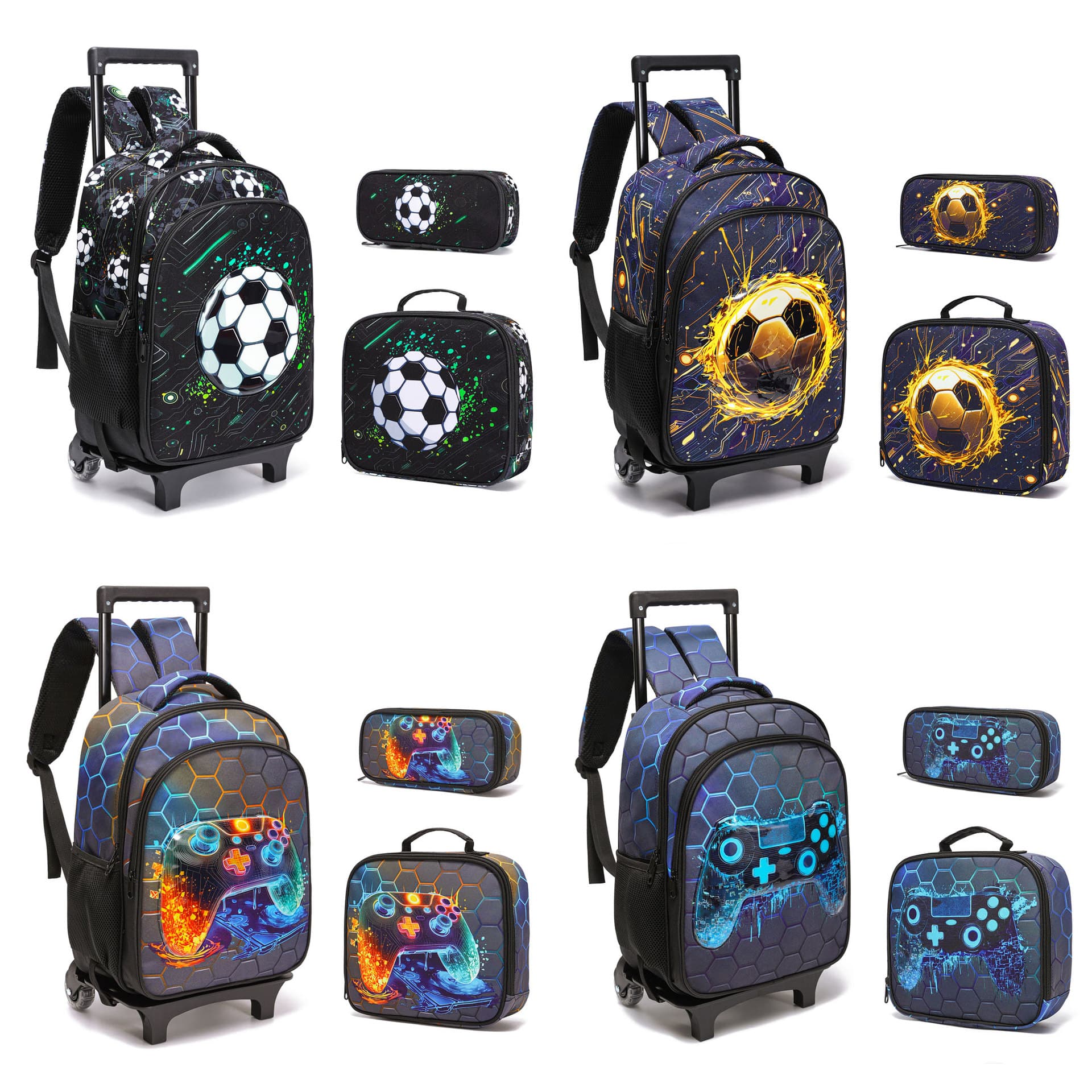Boy Astronaut Print Trolley Bag, Cool Pattern Kids Backpack for Elementary Students