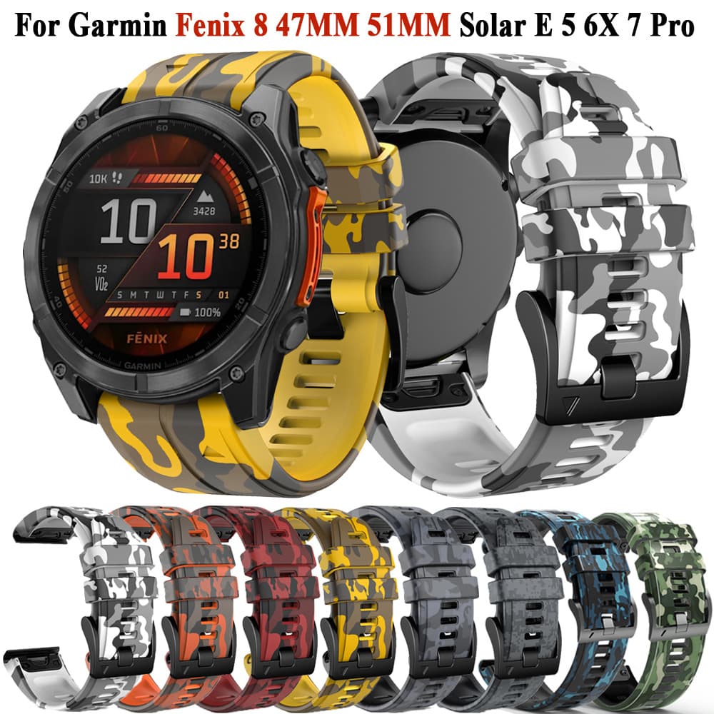 Quick Release Camouflage Printed Silicone Watch Strap For Garmin Fenix7x/6x 22/26mm Durable Wristband For Outdoor Activities