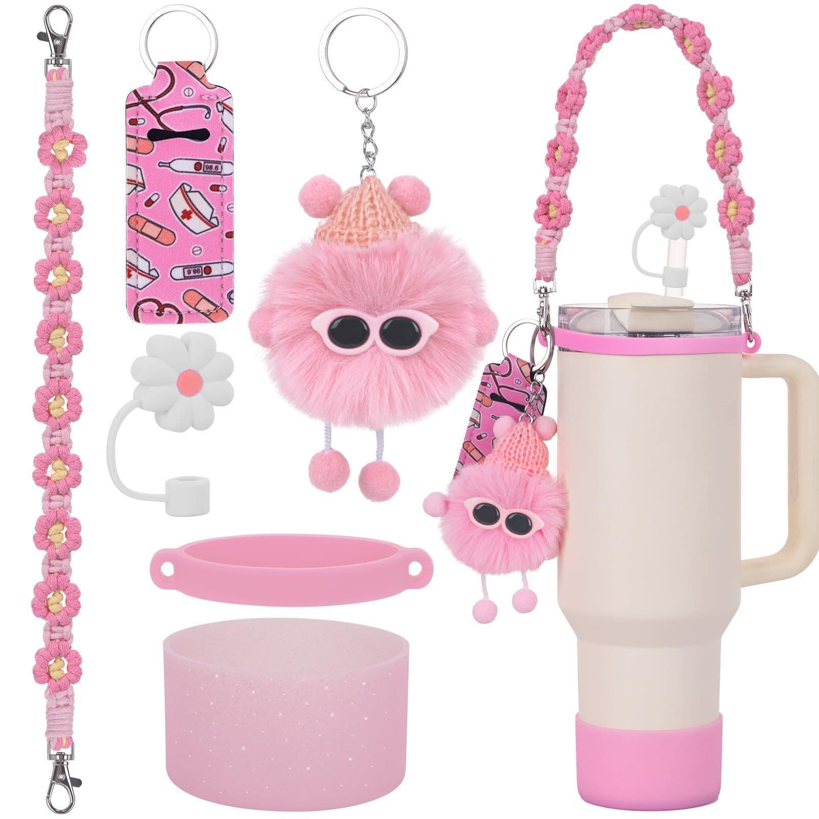 Silicone Stanley Creative Lid Plush Ball Bag Straw Cup Sleeve Ins Cup Chain Lipstick Elf Coal Ball Pendant