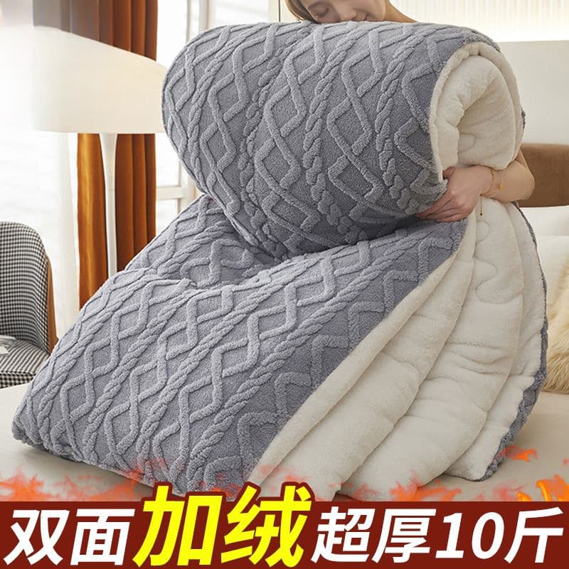 Autumn/Winter Quilt Lamb Fleece All-Season Duvet Insert Student Dormitory Extra Thick Winter Cotton Bedding Set Source Foreign Trade Factory Wholesale