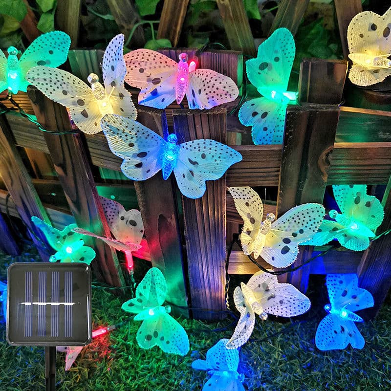 LED Solar String Lights Fiber Optic Butterfly Solar Ground Plug Lights Christmas Festival Garden Decorative Color Lights