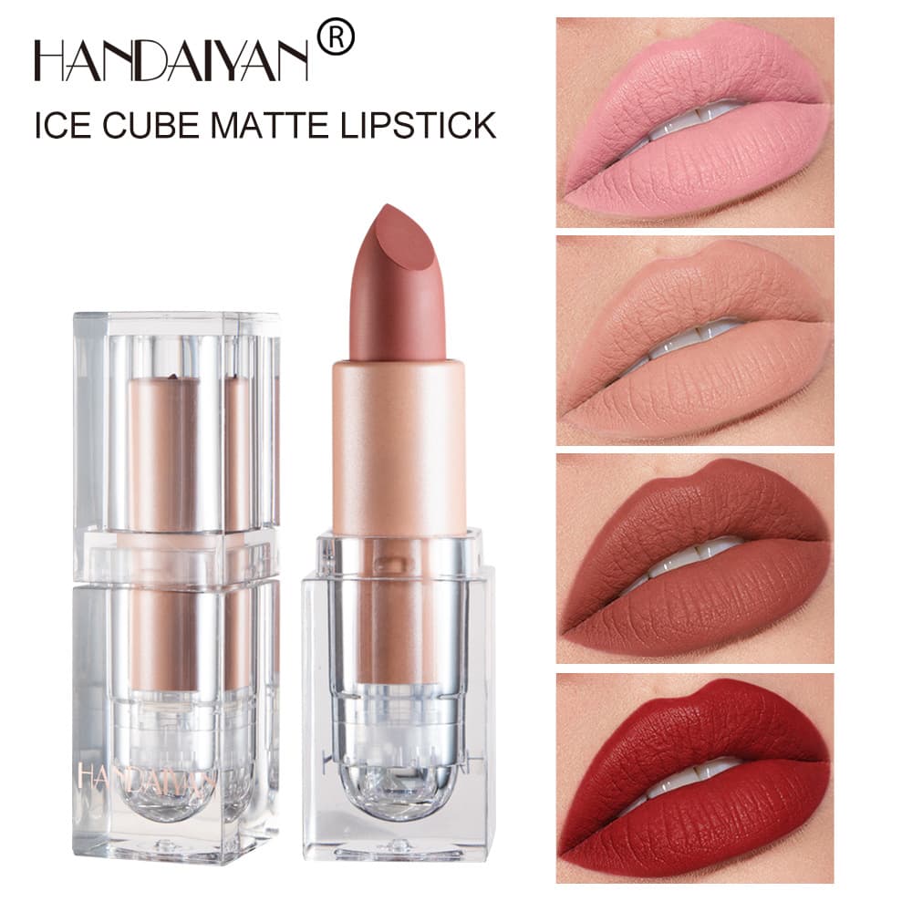 Cross-border New Arrival Makeup 12-Color Matte Lipstick Crystal Square Tube Lipstick Nude Mauve Small Ice Cube Lip Gloss for Women
