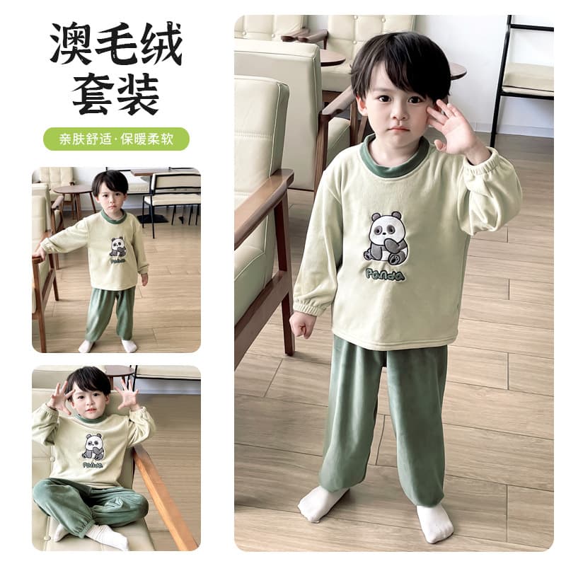 Australian Fleece Round Neck Set Autumn Winter Warm Soft Skin-Friendly Boys Girls Pajamas Homewear