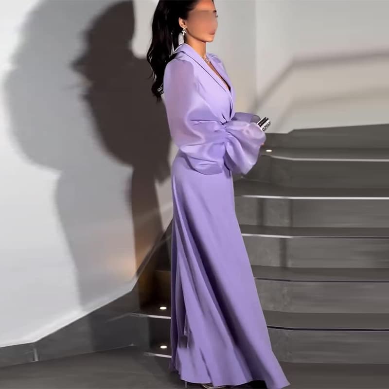 2025 New Arrival Women's Lantern Sleeve Ruffled Purple Gown Slimming Long Dress for Amazon Cross-Border Trade