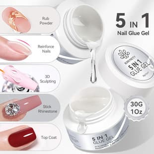 BORN PRETTY Nail Art Shaping Construction Glue, No-Wipe Base Coat Top Coat, Powder-Rubbing Five-in-One Nail Gel