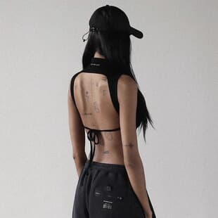 Summer Backless Lace-Up Half-Turtleneck Tank Top Badblood Short Sleeveless Top with Built-in Pads for Women
