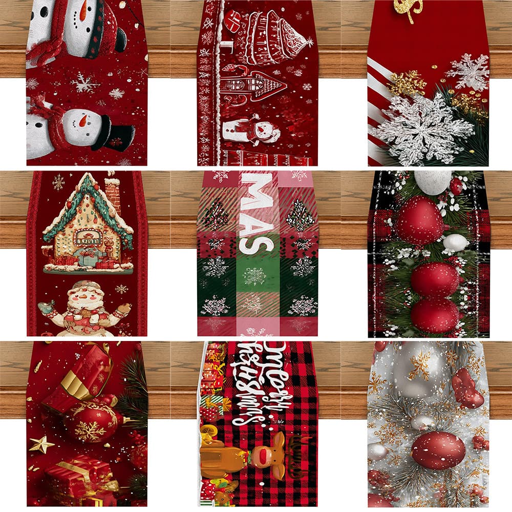 Wholesale Cross-border Holiday Party Christmas Table Runner Kitchen Snowflake Snowman Table Decoration Tablecloth Tea Table Cover