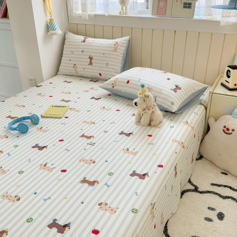2025 New Cartoon Pure Cotton Single Flat Sheet Fitted Sheet Pillowcase 100% Cotton Kids Bed Sheet Dormitory