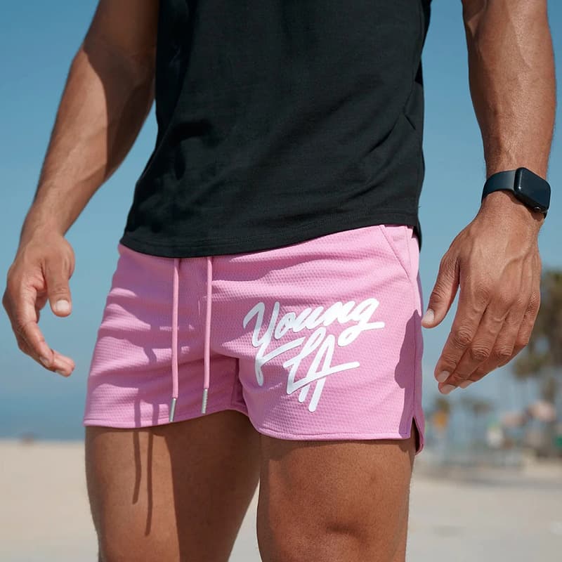 YOUNGLA American Men's Shorts, Gym Running Basketball Training Mesh Quick-Dry Breathable Beach Shorts