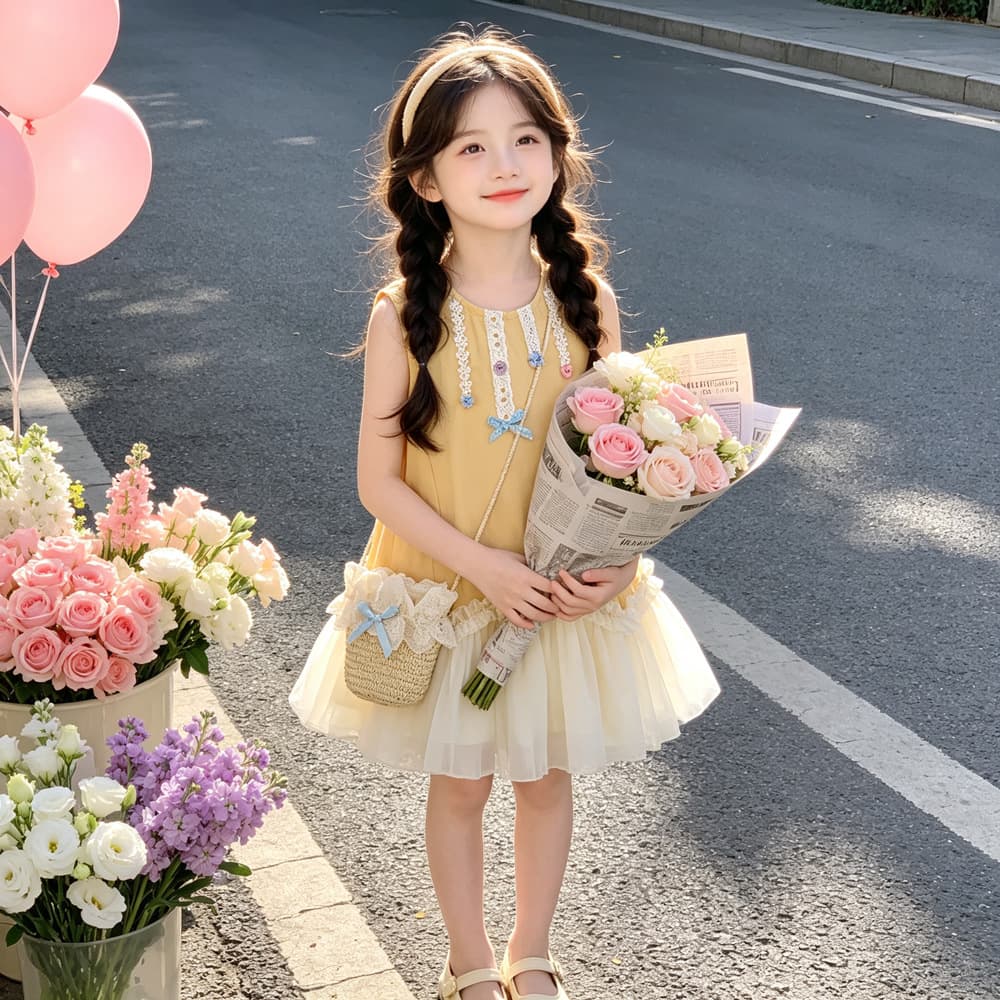 Girls Summer Dress 2026 New Fashionable Mesh Vest Dress for Kids Hot Style