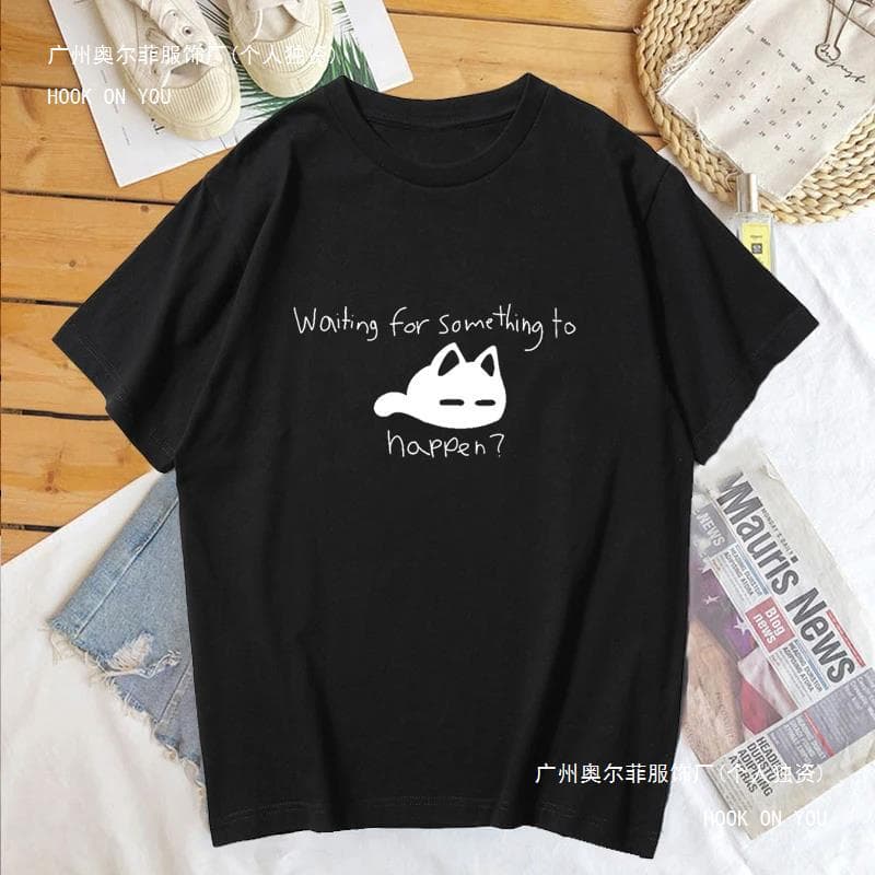 Waiting for Something To Happen Omori Cat Print Women T-shirt