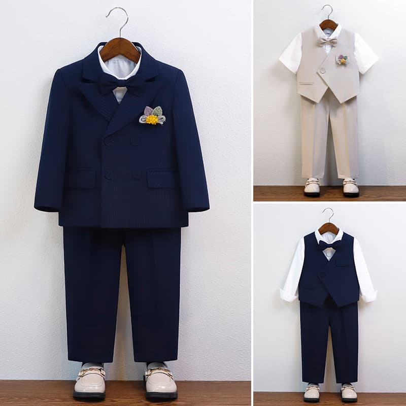 Boys' Formal Suit Spring Summer New Vest Set Children's Suit British Wedding Flower Boy Host Runway Performance Suit