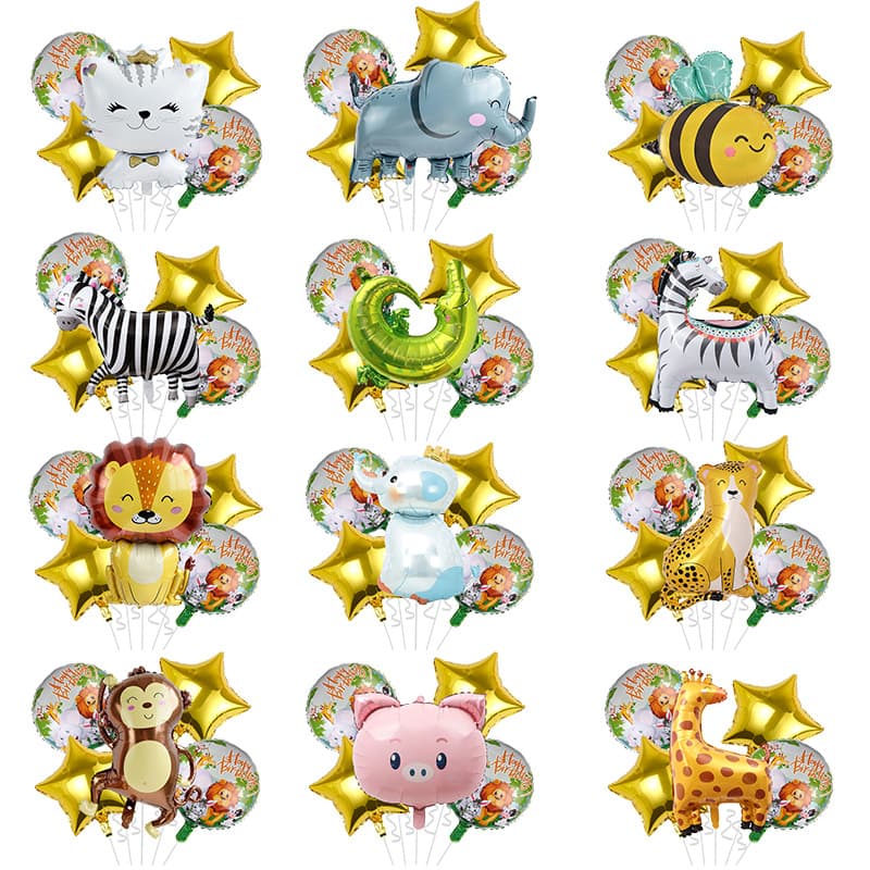 New Cross-Border Animal Series 5-Piece Set Foil Balloons Jungle Party Theme Birthday Background Decoration Balloons