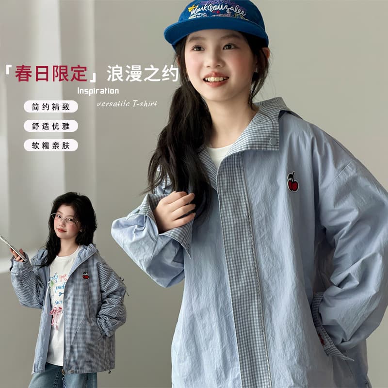 Spring New Casual Jacket for Big and Middle Girls, Spring Clothing New Style Kids Clothes, Girls Reversible Top Zip-Up Jacket