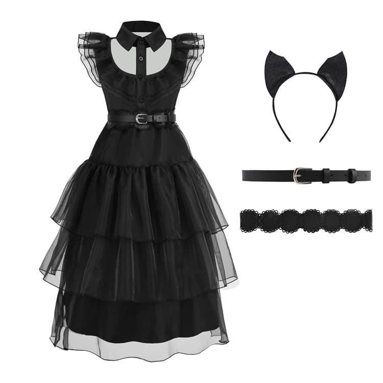 Adams Family Cosplay Dress Prom Gown Halloween Wednesday Adams Black Dress Cosplay Costume