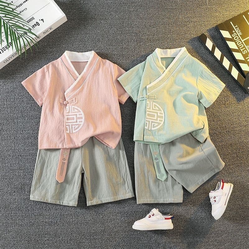 Hanfu Children Boy 2026 Summer Thin Ancient Costume Shorts Set Chinese Style Boy Tang Suit Summer Cotton Linen Clothes