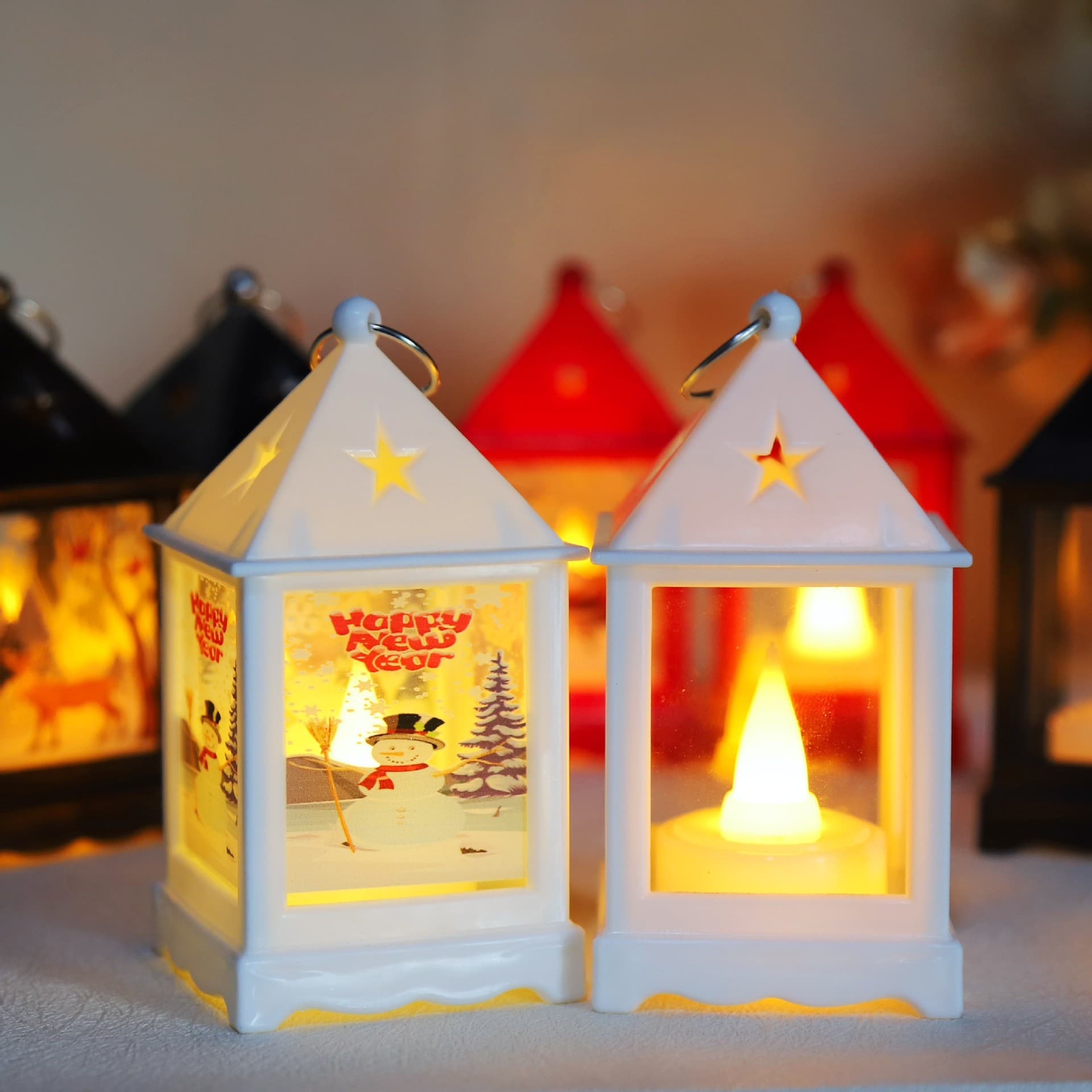 Christmas mini wind lantern candle night light plastic wind lantern led candle light Christmas cake decoration ornaments