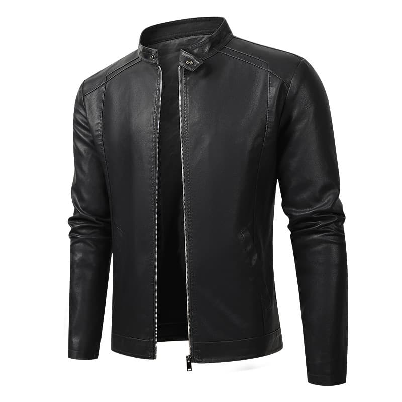 New Men's Leather Jacket for Cross-Border Fall/Winter Motorcycle Casual Outerwear [Fleece-Lined / Thin]