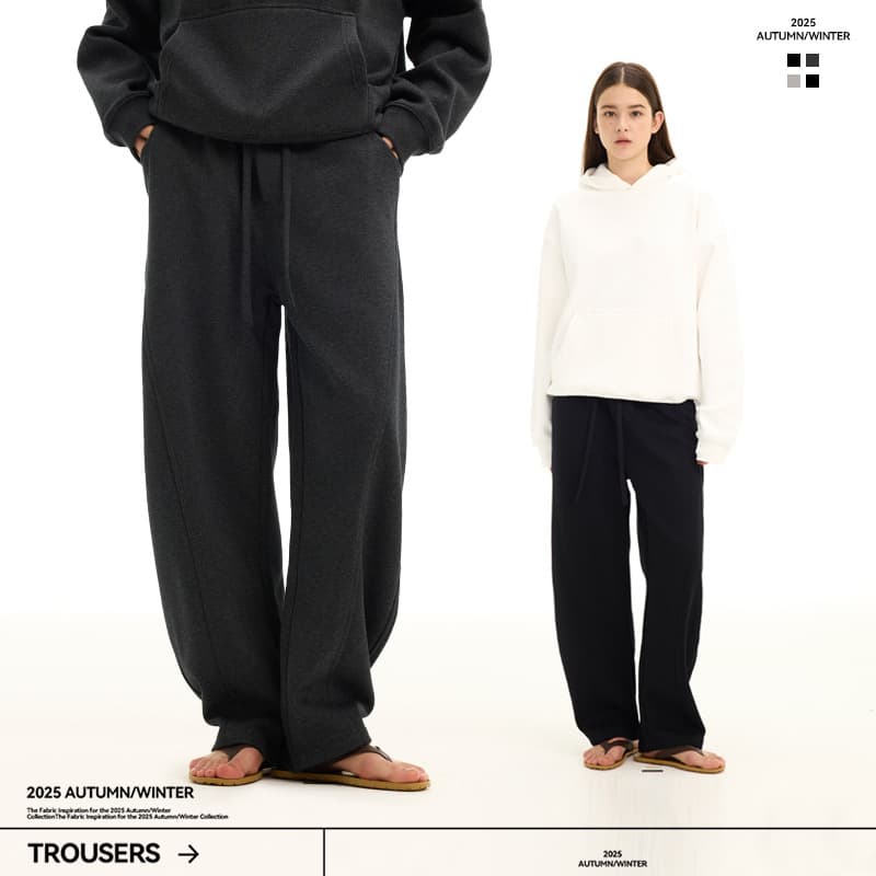 UNF Commuting Versatile Casual Structural Split Sweatpants Loose Air Layer Straight-Leg Curved Knife Pants Fleece-Lined Thickened Autumn and Winter
