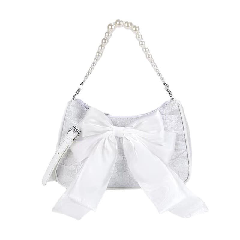 Women's Single Shoulder Crossbody Bag 2025 New Trendy Elegant Pearl Handbag Large Bow Pink Girly Underarm Bag