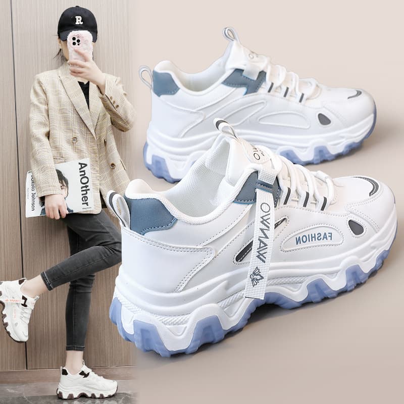 Q7822 New Style Dad Shoes Women 2024 Spring Summer Height-Increasing Breathable Thick Sole Mesh White Sneakers Versatile Female Students
