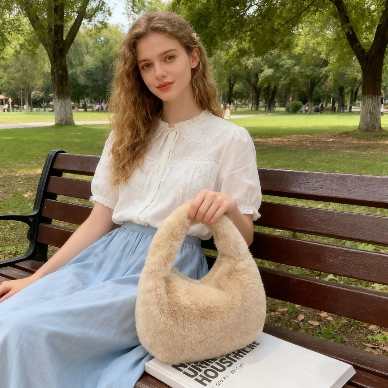 Cross-border new winter daily casual large-capacity plush bag women's autumn and winter fashion versatile portable plush bag