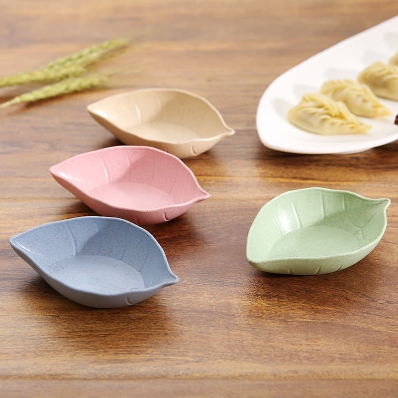 Home kitchen wheat straw condiment dish creative plastic leaf-shaped pickle small dish tableware dip snack dish